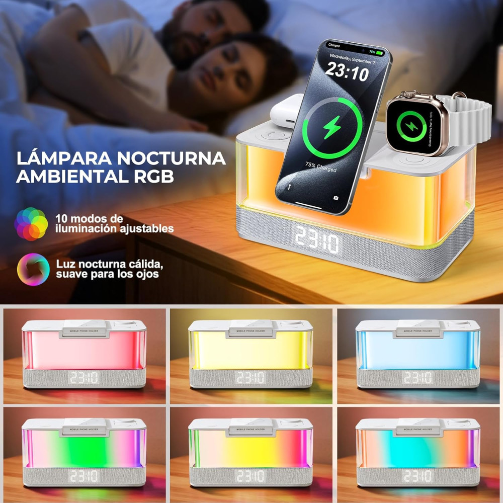 Многофункциональная беспроводная лампа Charmofun 4 в 1 с Bluetooth-колонкой, зарядной станцией и часами