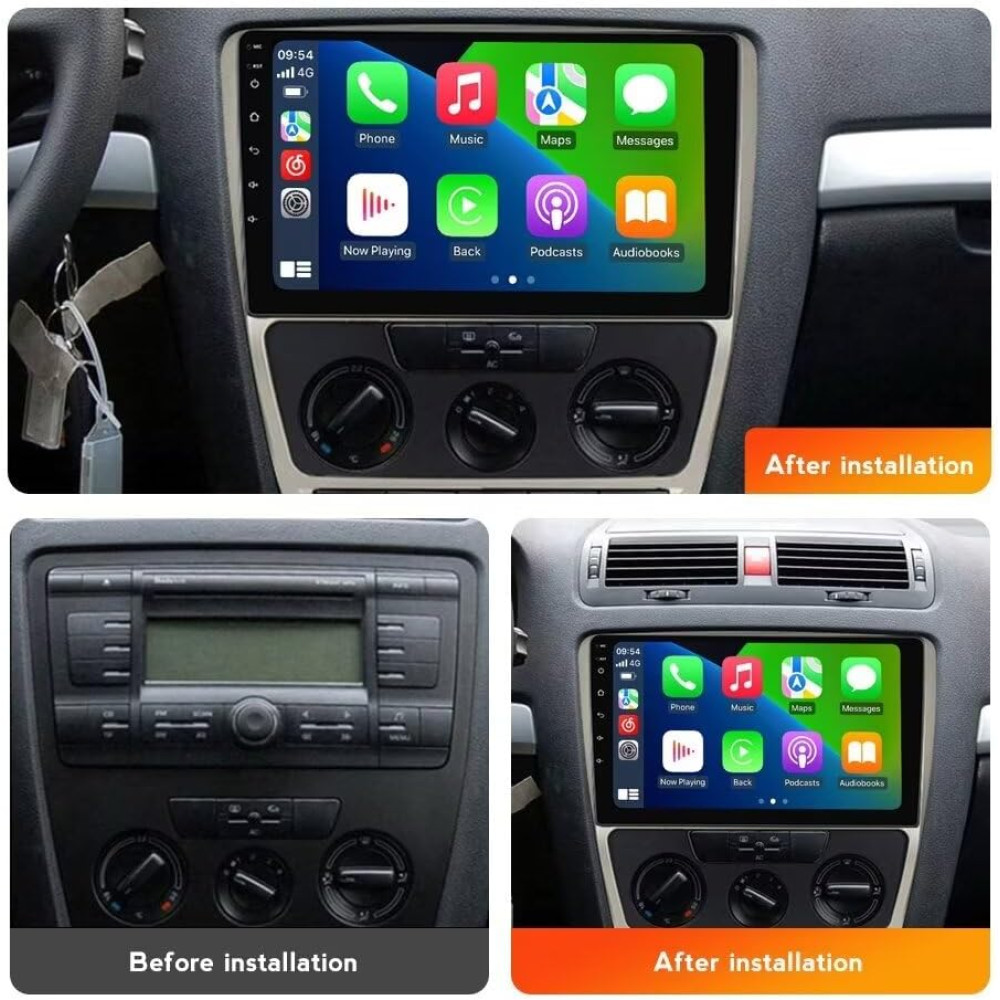 Автомагнитола Biorunn 9" Android для Skoda Octavia 2 A5 2008–2013, 4/64 ГБ, CarPlay/Android Auto