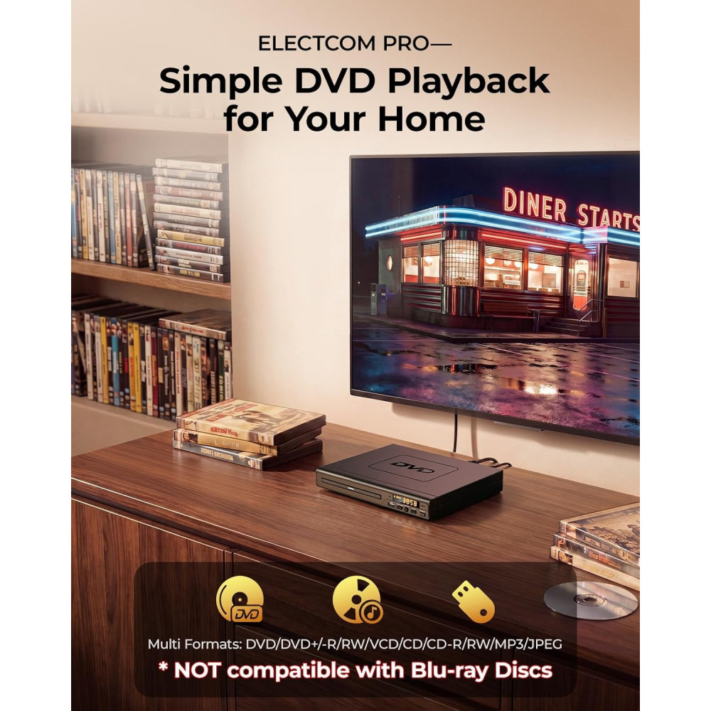 DVD-плеер ELECTCOM PRO для телевизора HDMI, USB и RCA