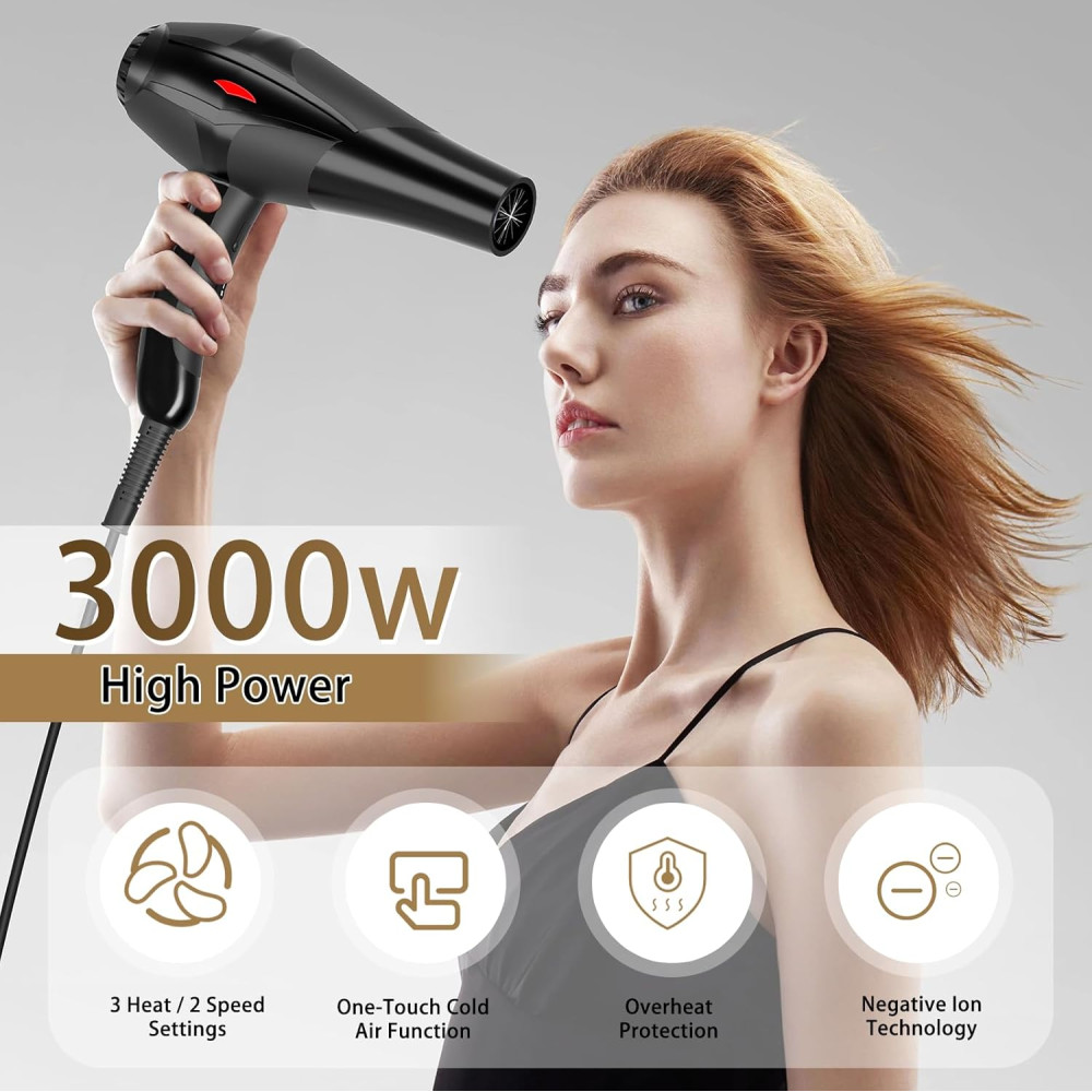 Ионный фен Jooayou 3000 Вт с диффузором и насадками