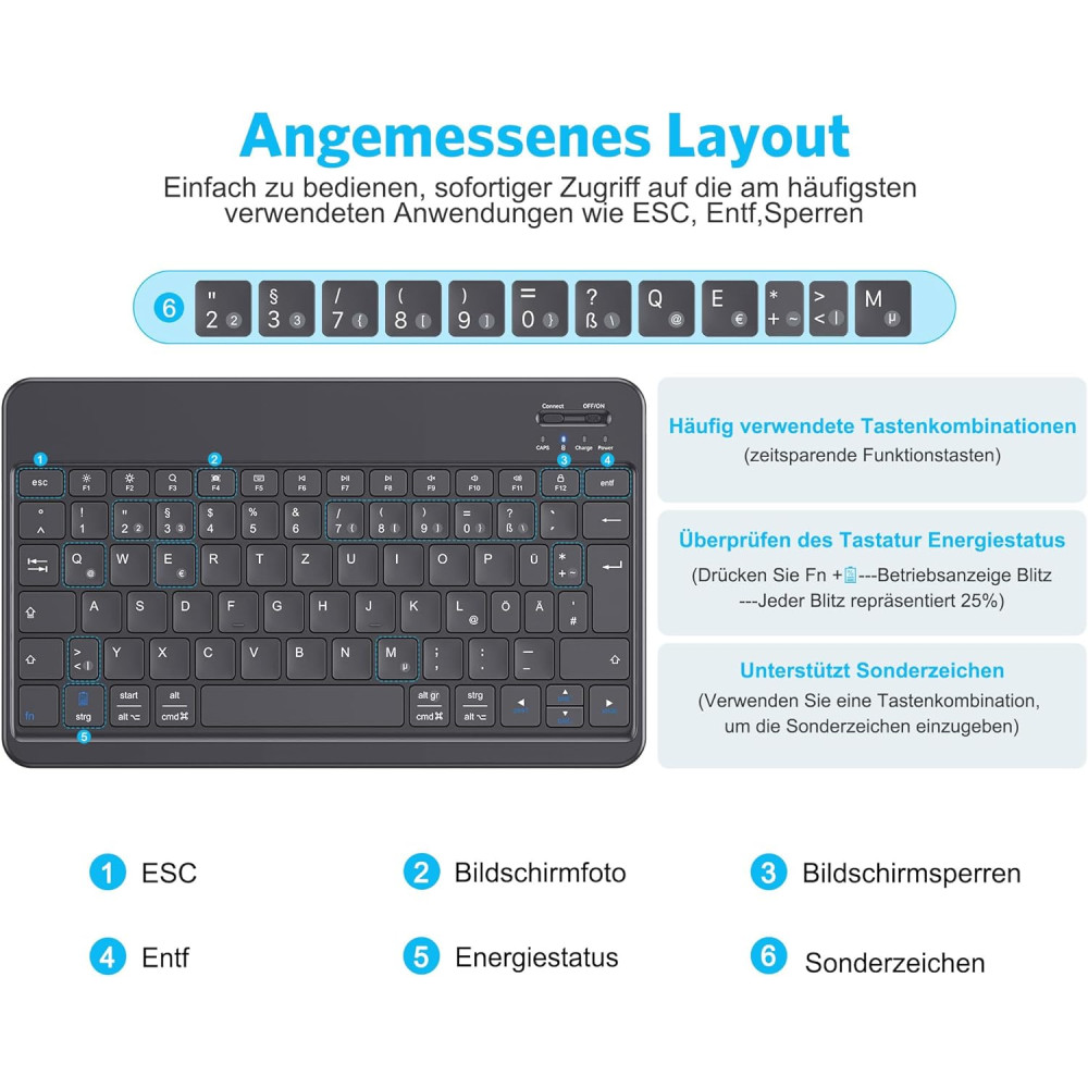Беспроводная Bluetooth-клавиатура Emetok EM003 QWERTZ для iPad и iPhone