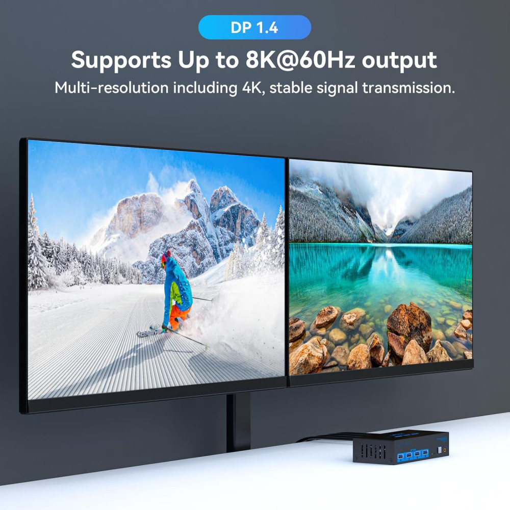 KVM-переключатель VPFET DisplayPort для 2 компьютеров и 2 мониторов