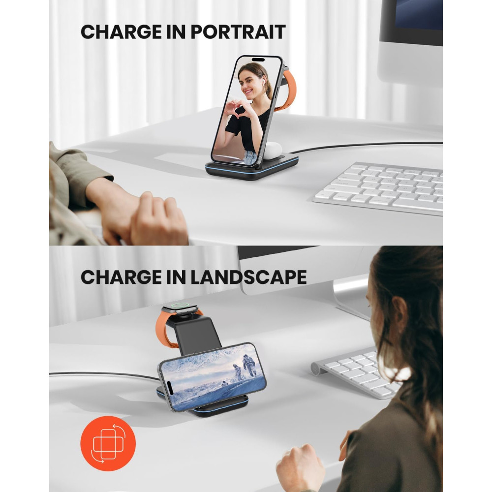 Бездротова зарядна станція GEEKERA 3 в 1 для iPhone, Apple Watch та AirPods