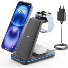 Бездротова зарядна станція GEEKERA 3 в 1 для iPhone, Apple Watch та AirPods