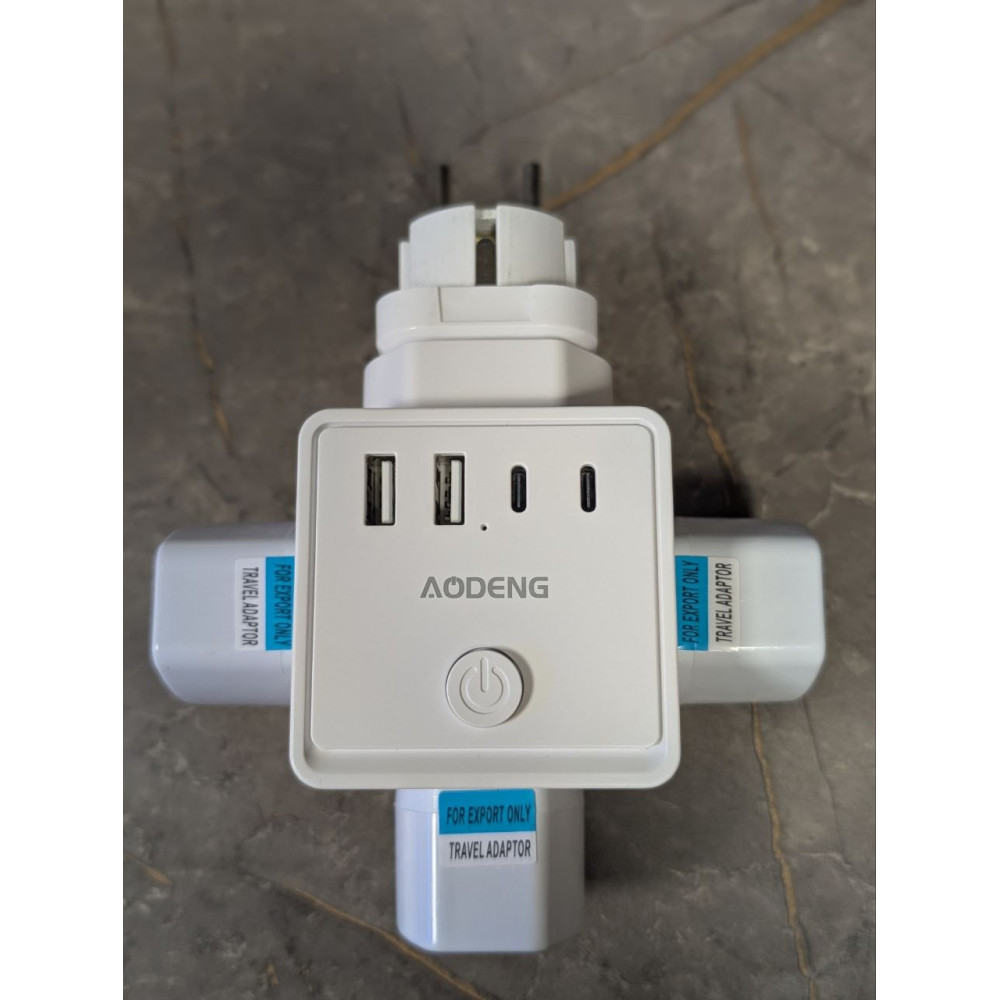 Универсальный сетевой адаптер AODENG с 3 розетками, 2 USB-A и 2 USB-C