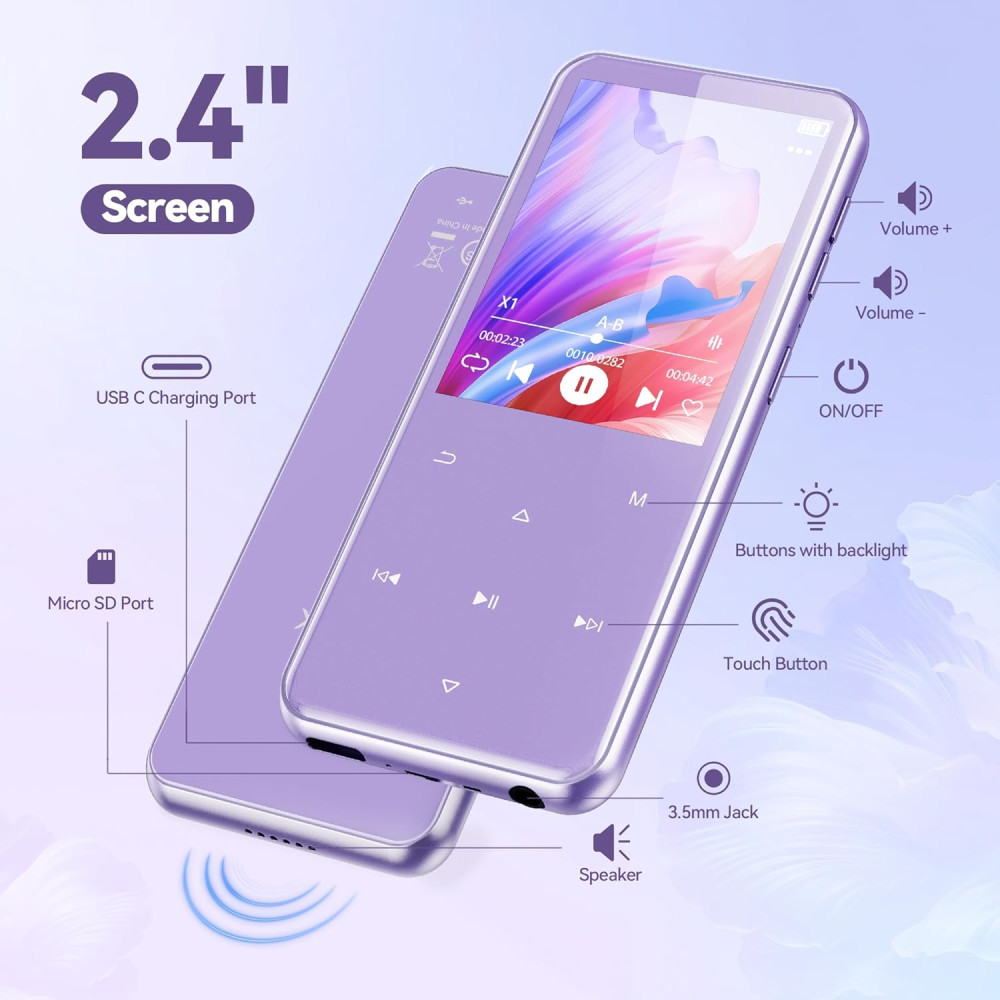MP3-плеер AGPTEK M3 с Bluetooth 5.3, 64 ГБ и встроенным динамиком