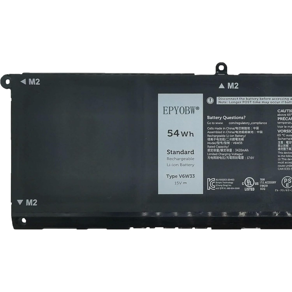 Акумулятор V6W33 для ноутбуків Dell, 54 Вт·год, 3420 мА·год, 15 В