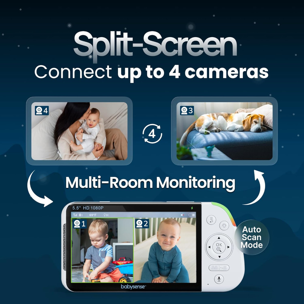 Видеоняня Babysense PRO Full HD с экраном 5,5" и двумя камерами