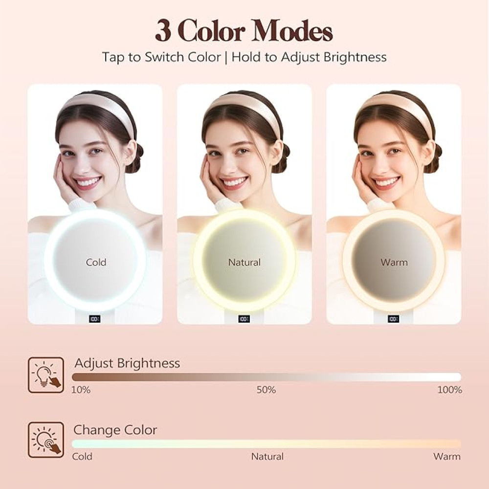 Двустороннее косметическое зеркало B Beauty Planet с LED-подсветкой, увеличением 1X/30X и аккумулятором 2000 мАч