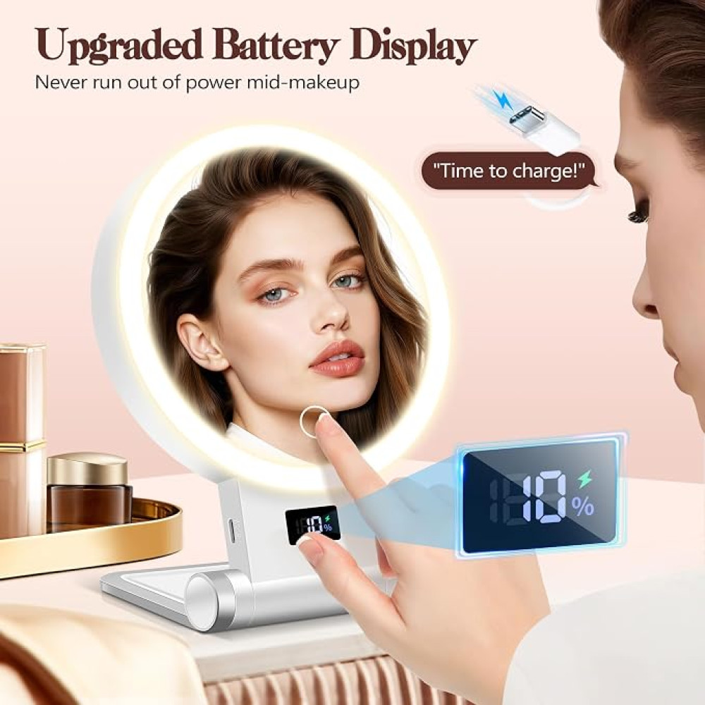 Двустороннее косметическое зеркало B Beauty Planet с LED-подсветкой, увеличением 1X/30X и аккумулятором 2000 мАч