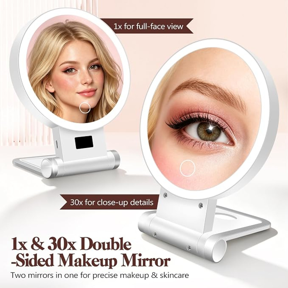 Двустороннее косметическое зеркало B Beauty Planet с LED-подсветкой, увеличением 1X/30X и аккумулятором 2000 мАч