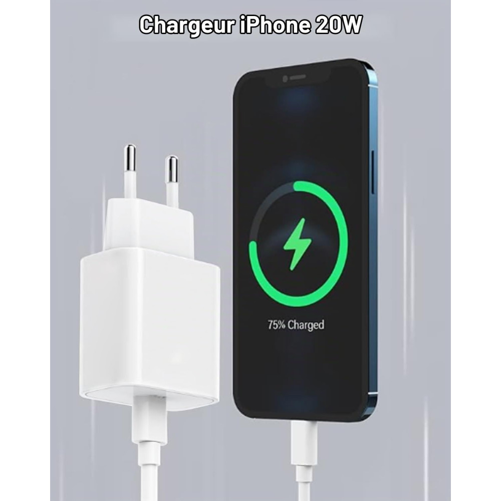 Сетевое зарядное устройство AINPOW 20 Вт с кабелем USB-C – Lightning 2 м для iPhone и iPad
