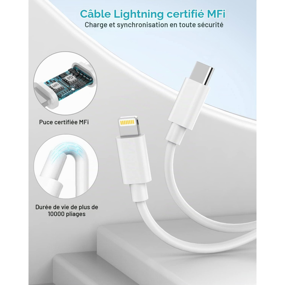 Сетевое зарядное устройство AINPOW 20 Вт с кабелем USB-C – Lightning 2 м для iPhone и iPad