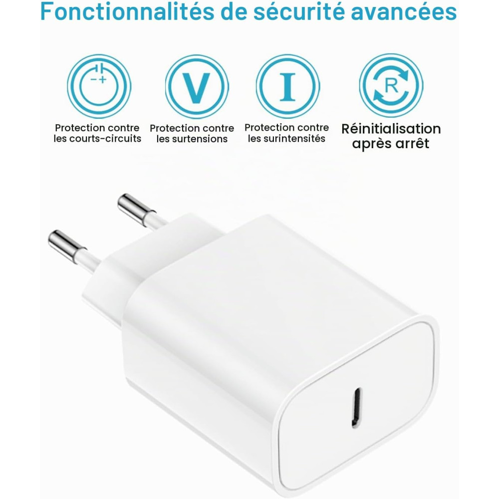Сетевое зарядное устройство AINPOW 20 Вт с кабелем USB-C – Lightning 2 м для iPhone и iPad