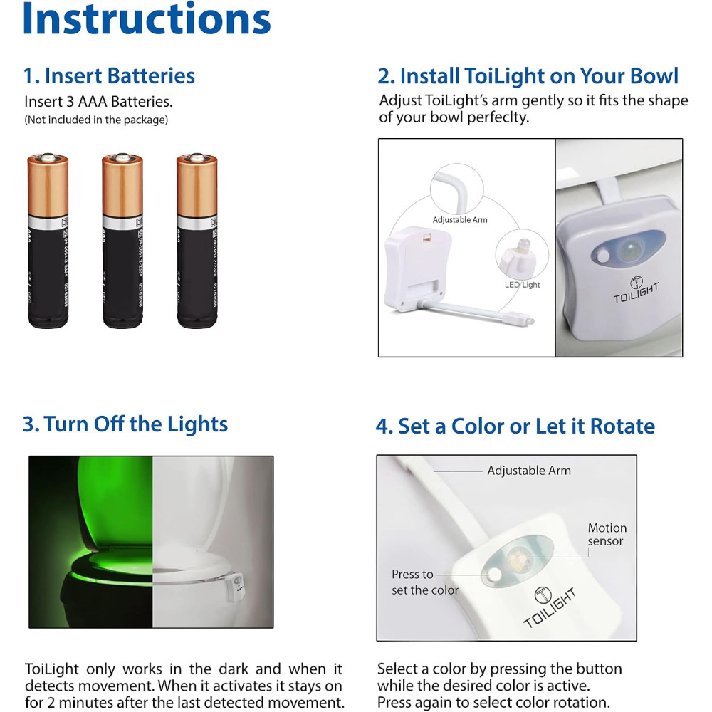 Ночник для унитаза ToiLight с датчиком движения и 8 цветами LED-подсветки
