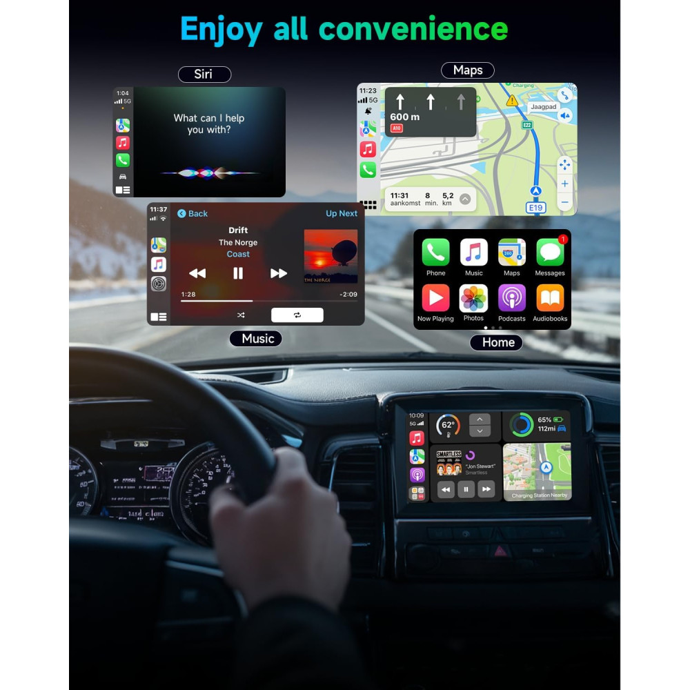 Беспроводной адаптер ecomoment 2-в-1 для Apple CarPlay и Android Auto с USB-A/USB-C