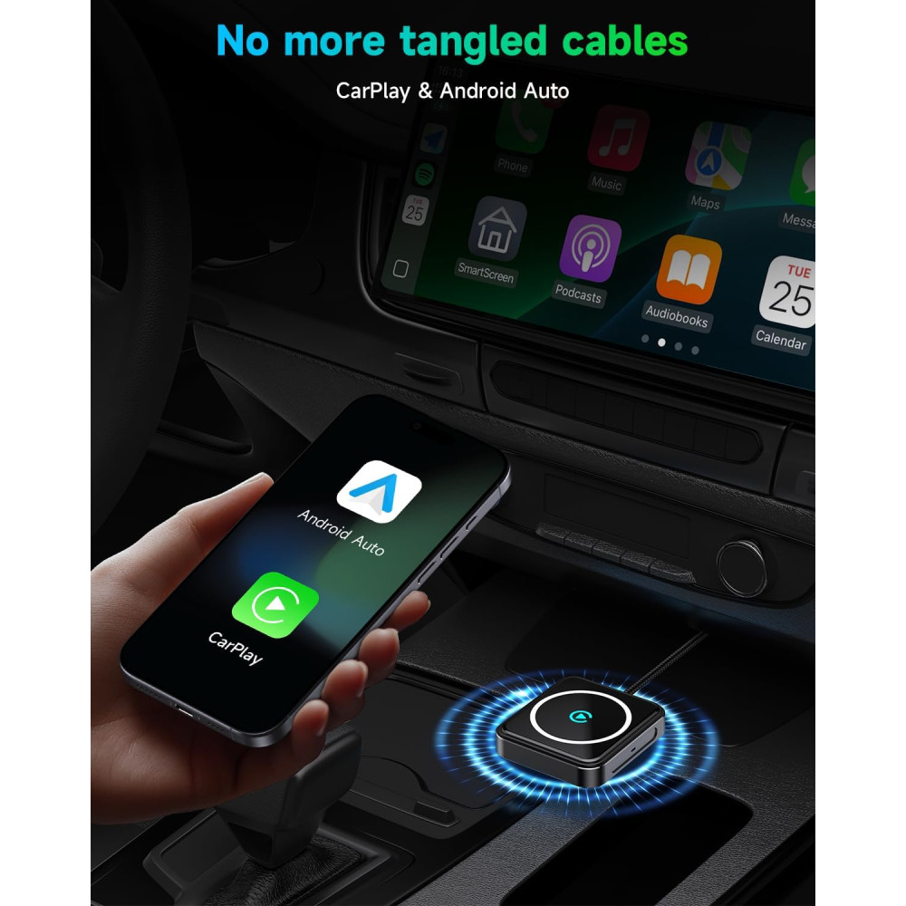 Беспроводной адаптер ecomoment 2-в-1 для Apple CarPlay и Android Auto с USB-A/USB-C