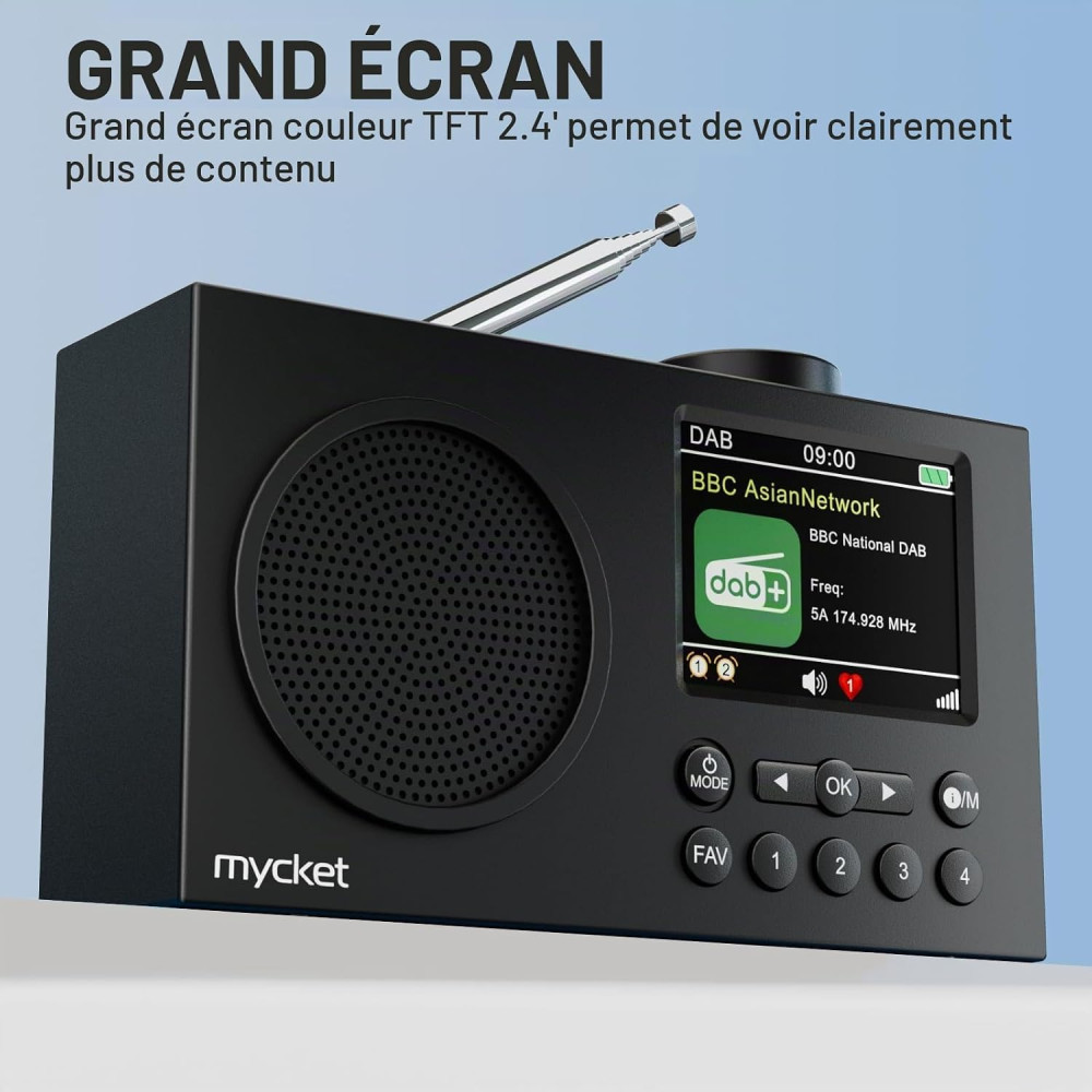 Портативное цифровое радио Mycket DAB/DAB+/FM с Bluetooth 5.0, цветным дисплеем и аккумулятором