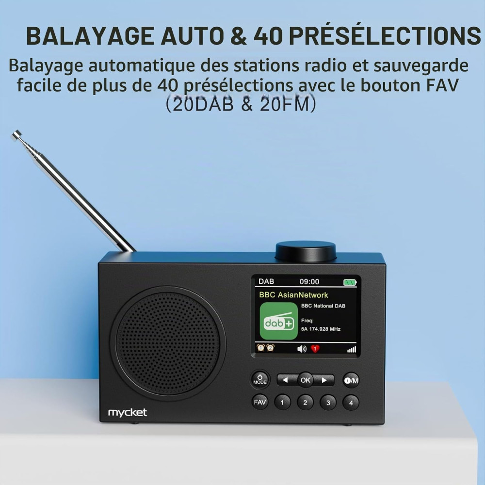 Портативное цифровое радио Mycket DAB/DAB+/FM с Bluetooth 5.0, цветным дисплеем и аккумулятором