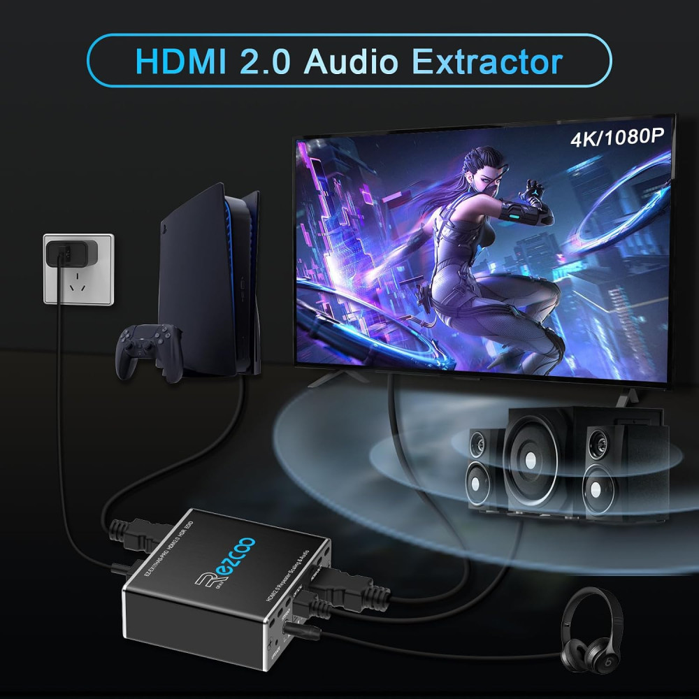 HDMI 2.0 аудиоэкстрактор EZCOO EX11PRO 4K 60 Гц с SPDIF, 3,5 мм и EDID