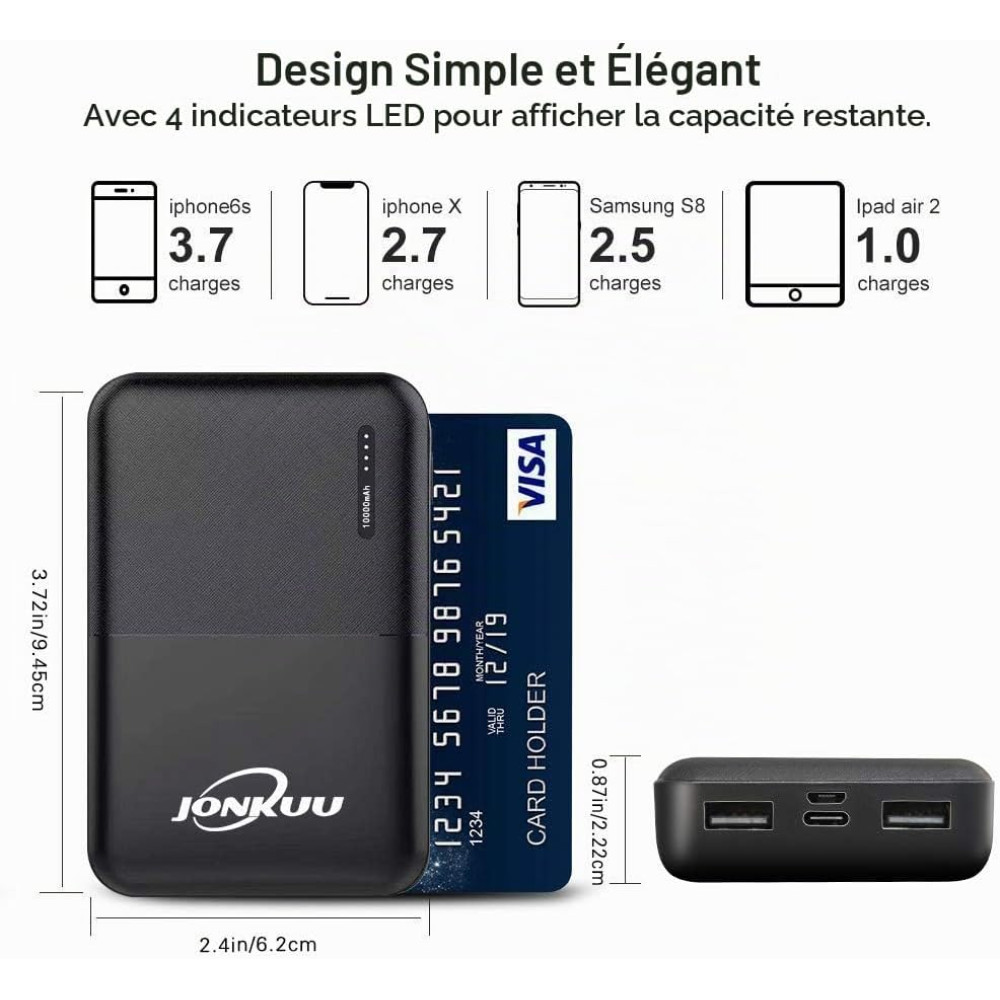 Портативный повербанк JONKUU 10000 мА·ч с двумя USB-выходами и USB-C/Micro-USB входами