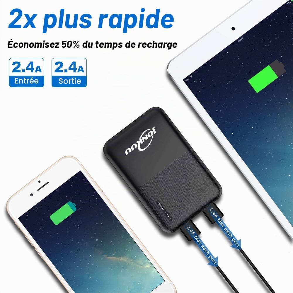Портативный повербанк JONKUU 10000 мА·ч с двумя USB-выходами и USB-C/Micro-USB входами