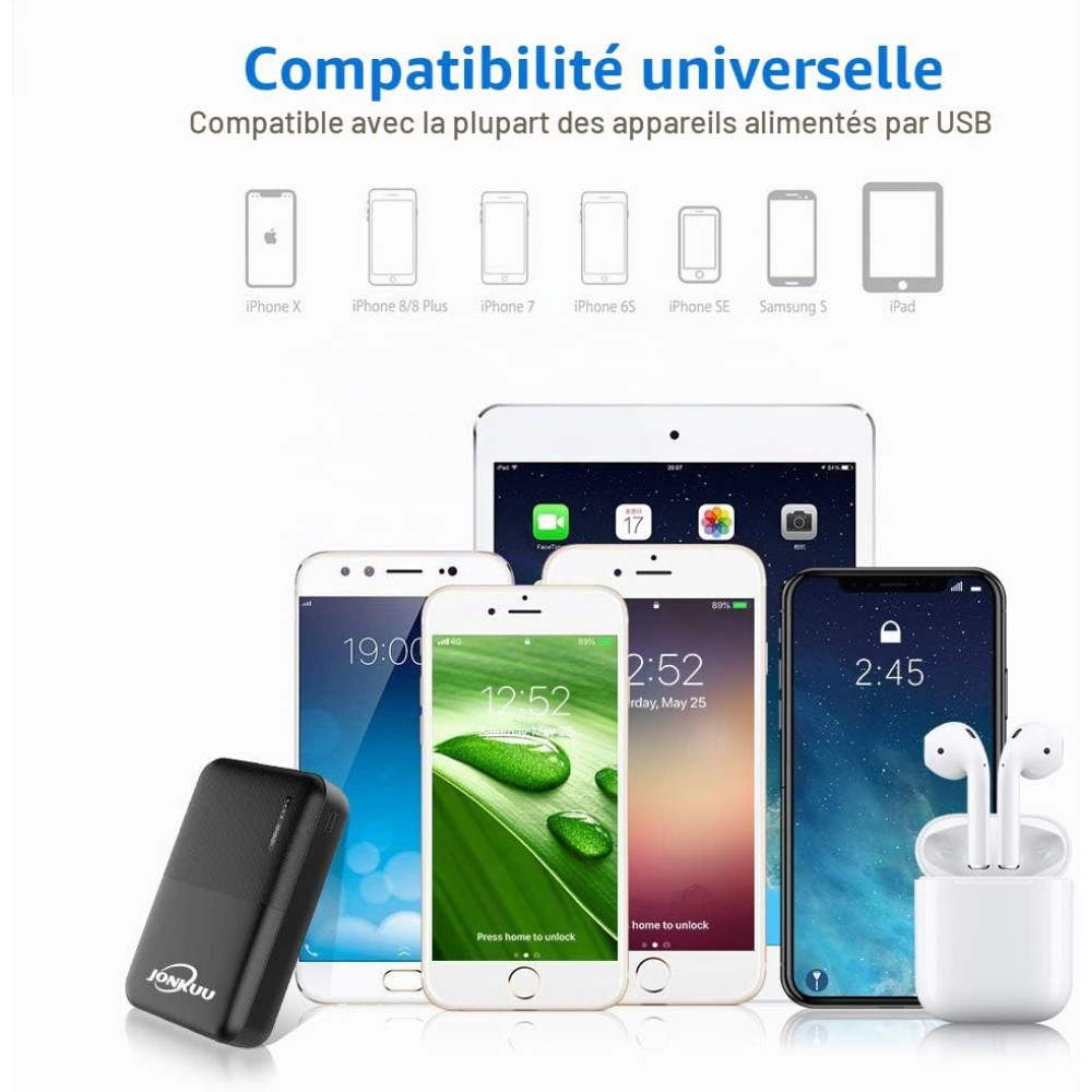 Портативный повербанк JONKUU 10000 мА·ч с двумя USB-выходами и USB-C/Micro-USB входами