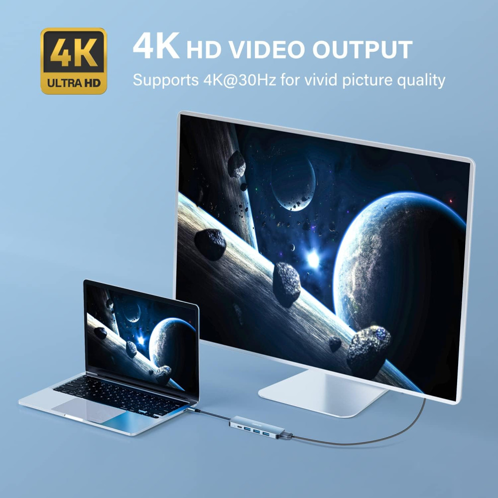 USB-C хаб 2BSON 5-в-1 с HDMI 4K, Power Delivery 100 Вт и USB-портами