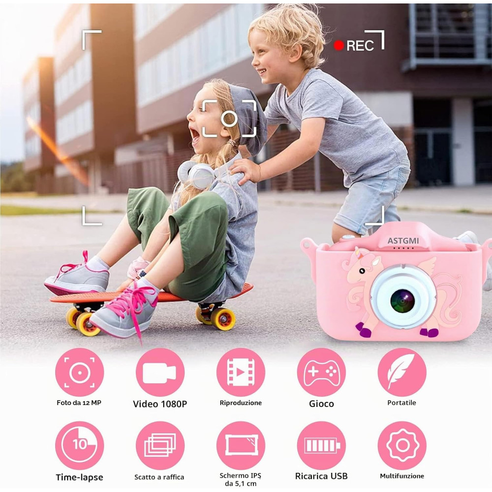 Детская цифровая камера ASTGMI C3 12 Мп с Full HD 1080P, картой памяти 32 ГБ и силиконовым чехлом