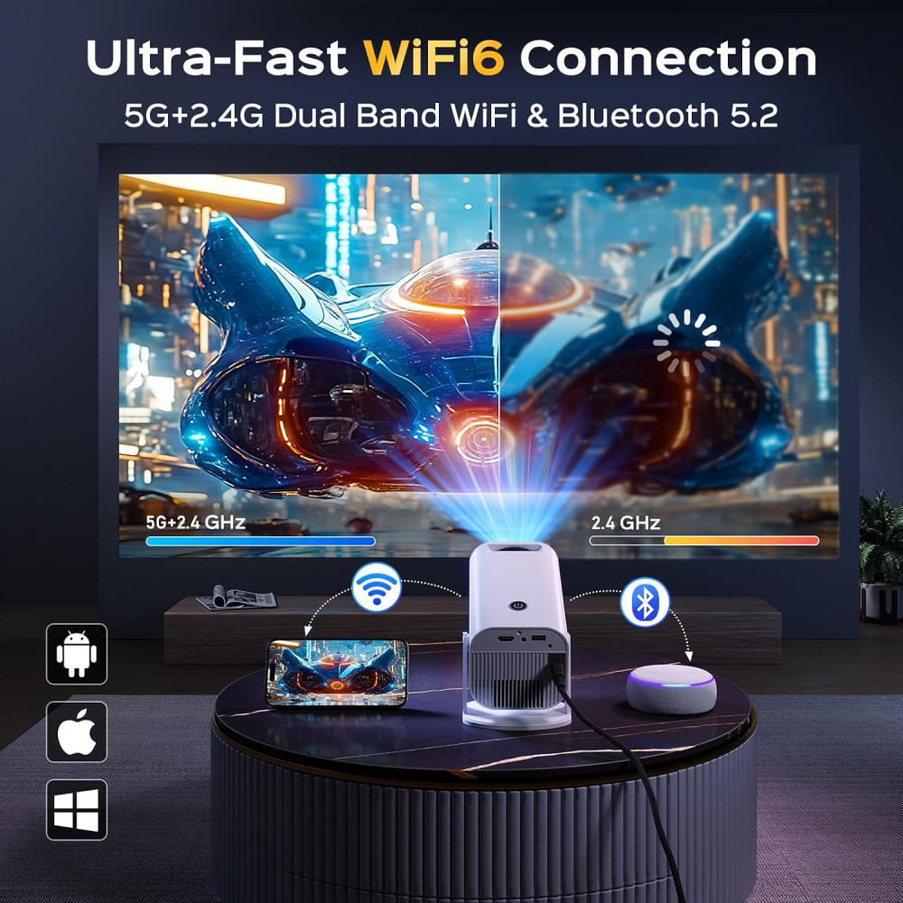 Мини-проектор AUBOR MENTECH 1080P с Android TV 11.0, 150-дюймовый, поддержка 2.4G/5G Wi-Fi