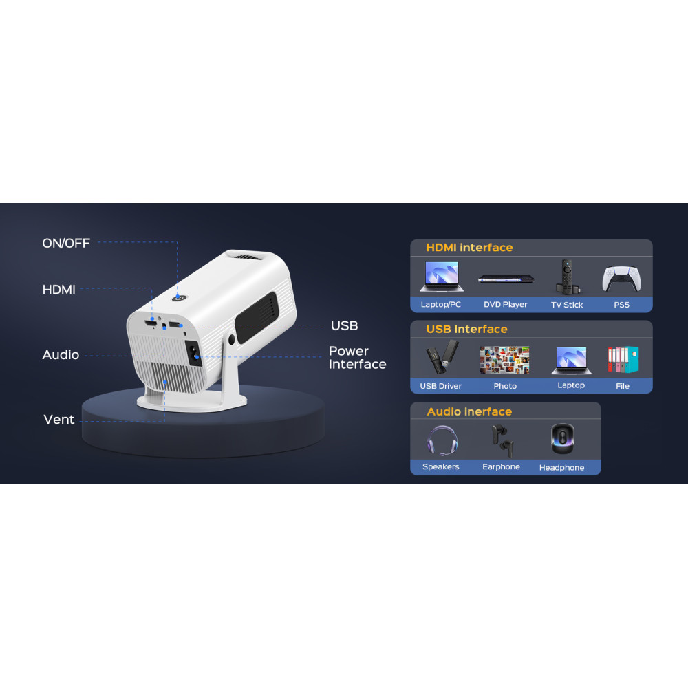 Мини-проектор AUBOR MENTECH 1080P с Android TV 11.0, 150-дюймовый, поддержка 2.4G/5G Wi-Fi