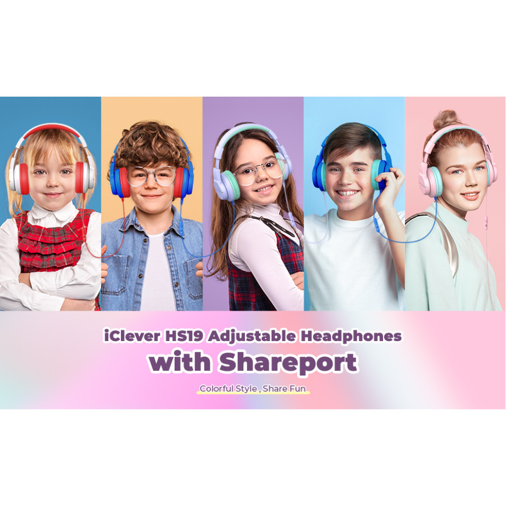 Детские проводные наушники iClever HS19 для онлайн-обучения, ноутбука, планшета