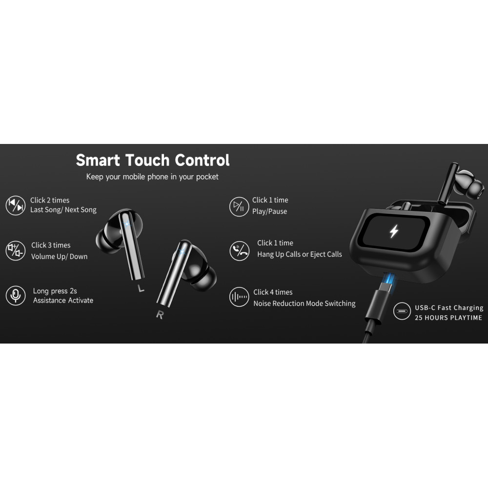 Навушники-вкладиші Bluetooth 5.4 із сенсорним екраном і глибокими басами HiFi