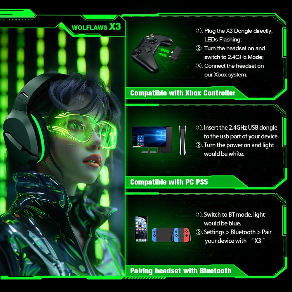 Игровые наушники X3 WolfLawS для Xbox Series X|S, Xbox One, PS5, ПК, Mac, Nintendo Switch
