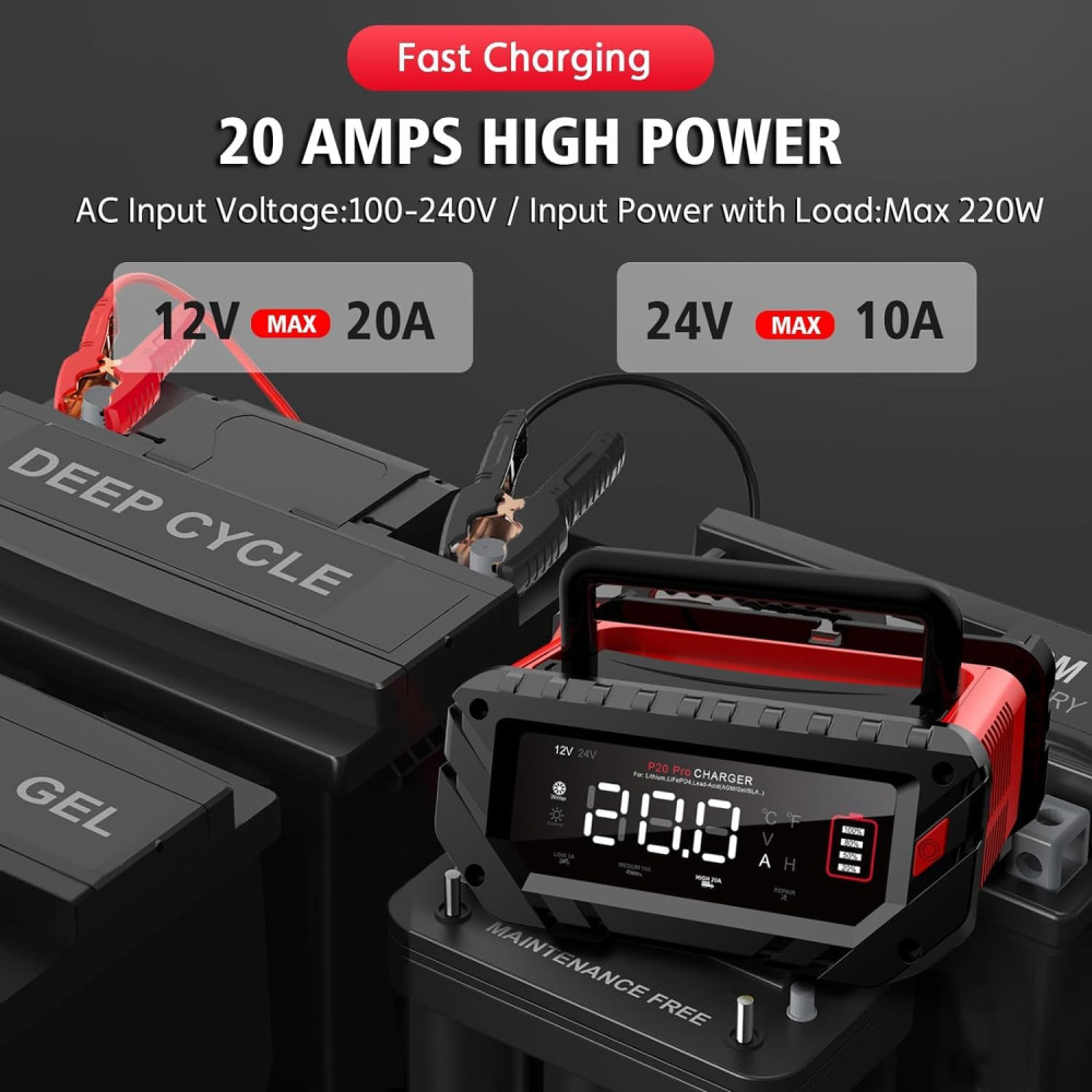 Зарядное интеллектуальное устройство 20 А 12V20A/24V10A для кислотных, гелевых аккумуляторов