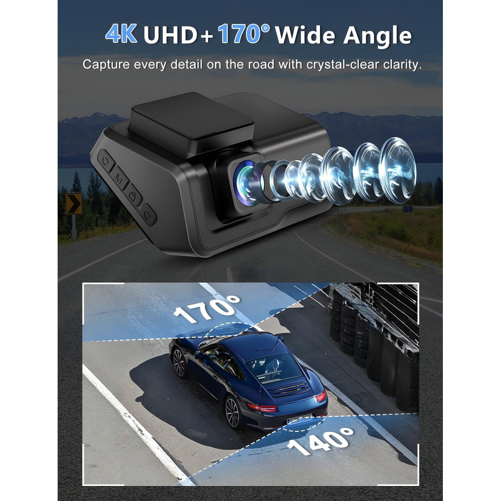 Двухканальный видеорегистратор Otovoda Передняя и задняя камера 4K+1080P WiFi с приложением