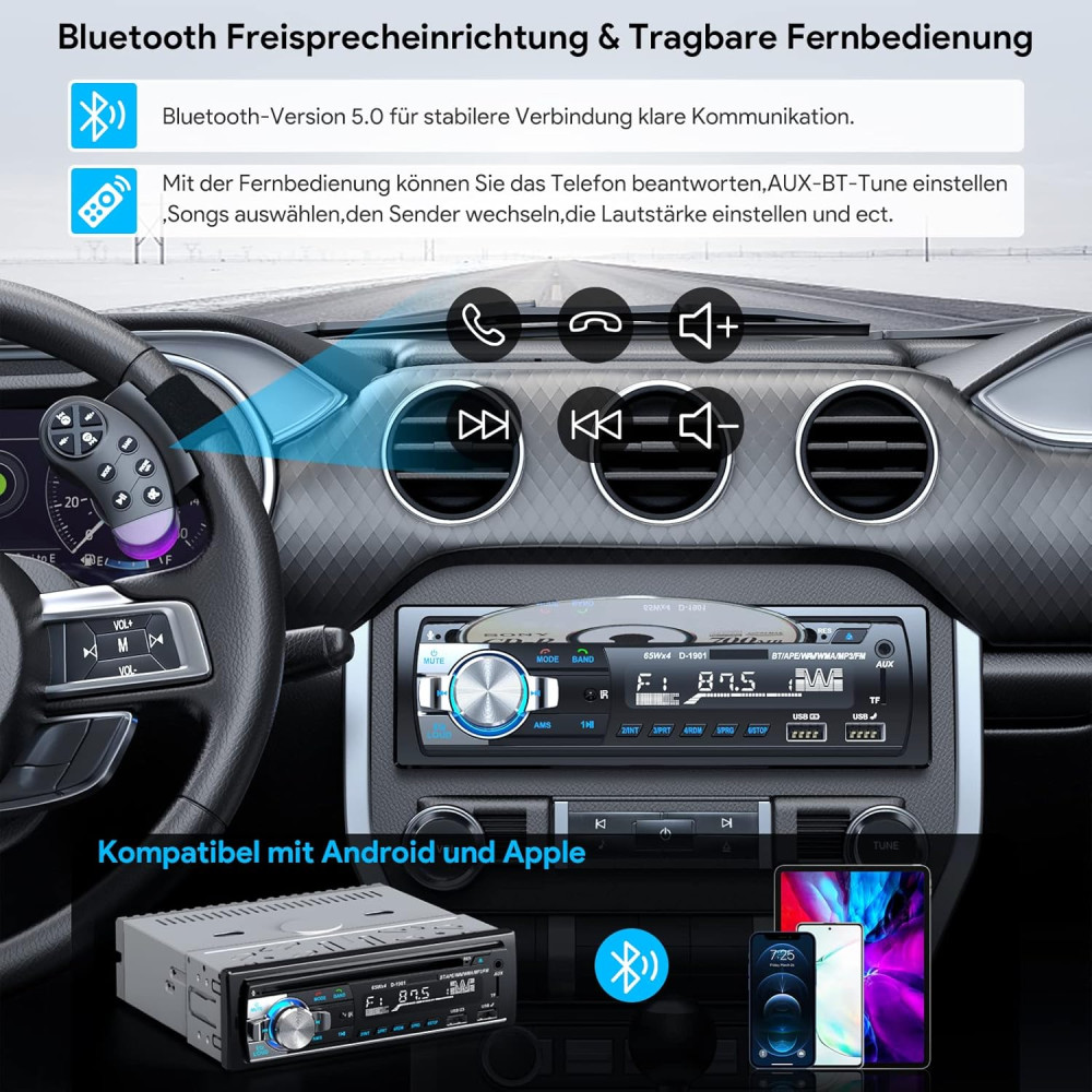 Автомагнітола CENXINY D1901 с DVD-CD-плеєром,1 DIN, MP3-плеєр/FM-радіо, Android и iOS