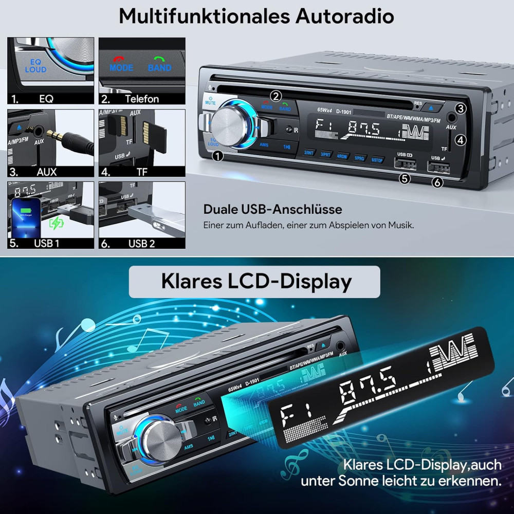 Автомагнітола CENXINY D1901 с DVD-CD-плеєром,1 DIN, MP3-плеєр/FM-радіо, Android и iOS