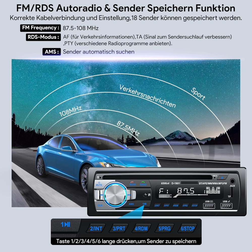 Автомагнітола CENXINY D1901 с DVD-CD-плеєром,1 DIN, MP3-плеєр/FM-радіо, Android и iOS