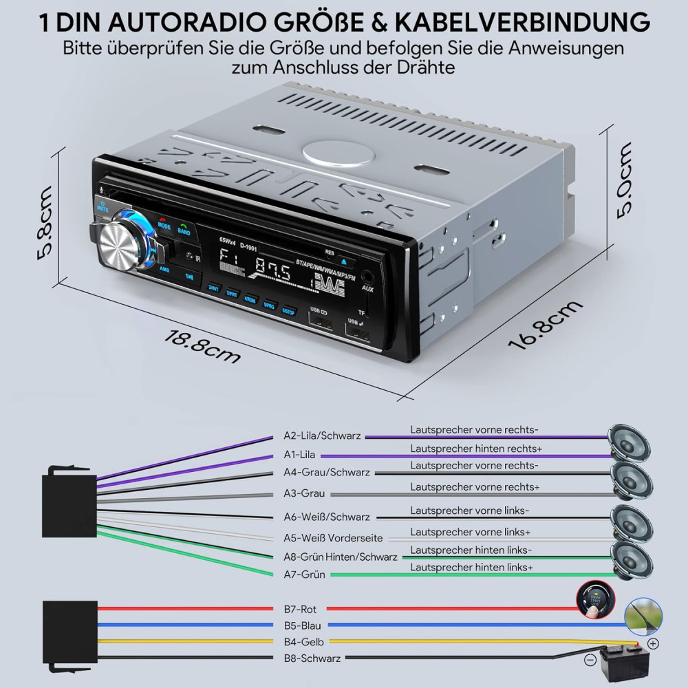 Автомагнітола CENXINY D1901 с DVD-CD-плеєром,1 DIN, MP3-плеєр/FM-радіо, Android и iOS