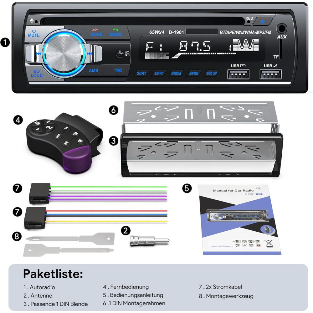 Автомагнітола CENXINY D1901 с DVD-CD-плеєром,1 DIN, MP3-плеєр/FM-радіо, Android и iOS