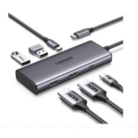 Адаптер, Концентратор 6 in 1 UGREEN CM 498 (15852) 8K/30Hz- 2 x HDMI, 2 x USB-A (5 Гбит/с), USB Type-C PD 100W