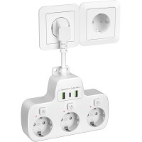 Удлинитель питания, розетка 6 в 1 с 2 USB-розетками, портом TYPE C и 3 розетками