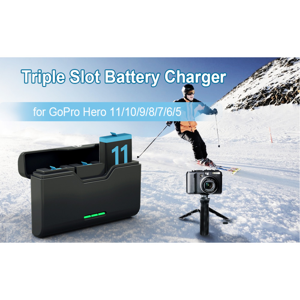 Комплект: Зарядное устройство Powerextra hero + 3 аккумулятора 2250 mAh для GoPro 11/10/9/8/7/6/5