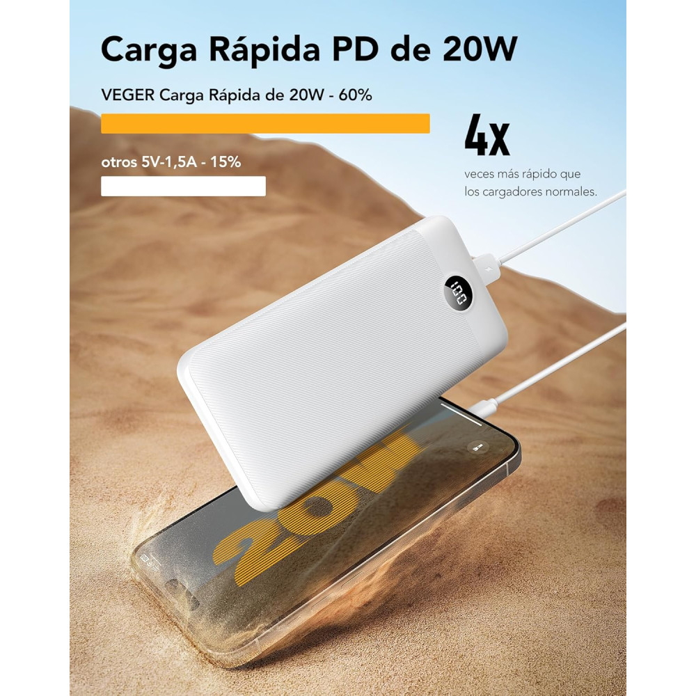 VEGER Power Bank Повербанк 27000 мАч 20 Вт быстрая зарядка, USB C, PD&QC 3.0