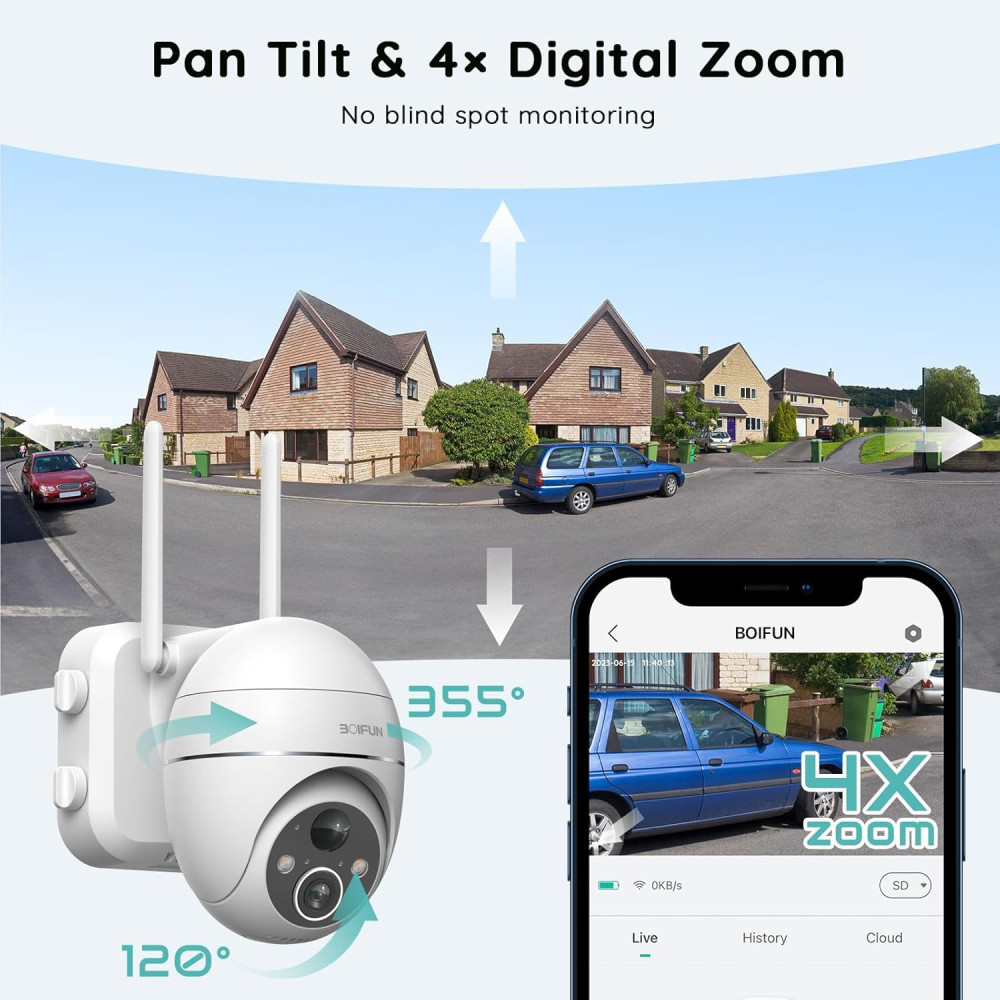 Уличная камера видеонаблюдения BOIFUN 2K с обзором 360° Wi-Fi-