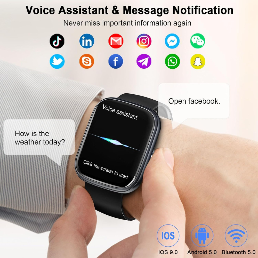 Умные смарт часы UAUE T60 1,91-дюйма, 110 спорт. режимов, для iOS/Android