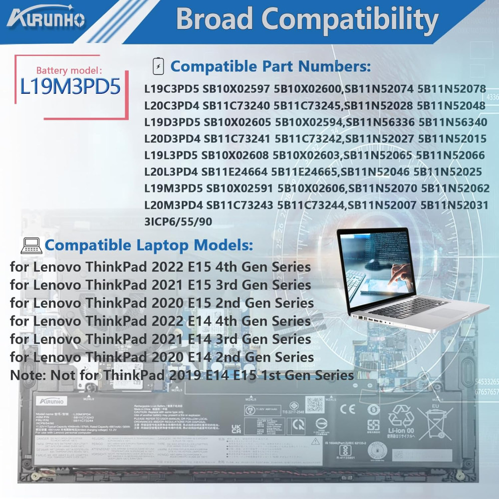 Акумуляторна батарея L19M3PD5 для ноутбука Lenovo ThinkPad/ 11,1 В./45 Вт·год/4120 мАг