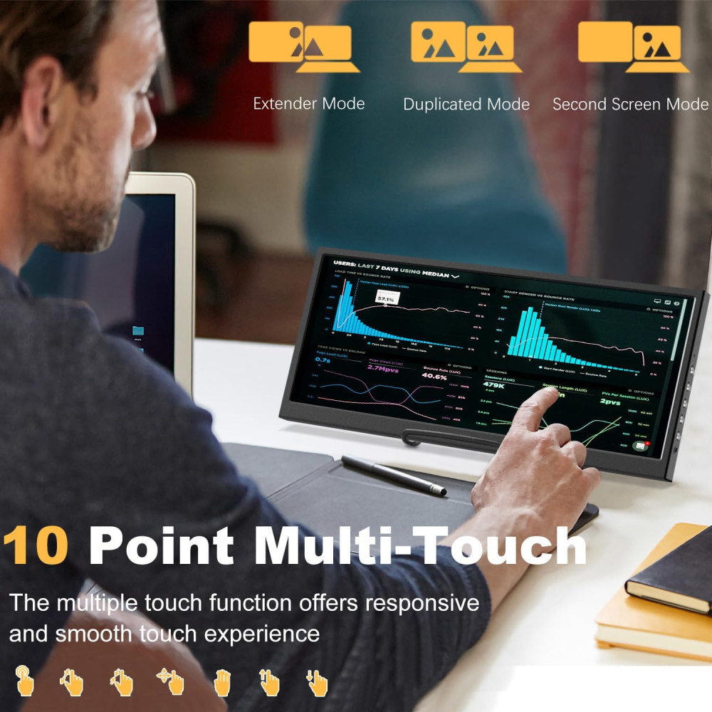 Портативный монитор Prechen 12,3-дюйма HDMI, USBC, 1920 x 720 IPS, угол обзора 178°