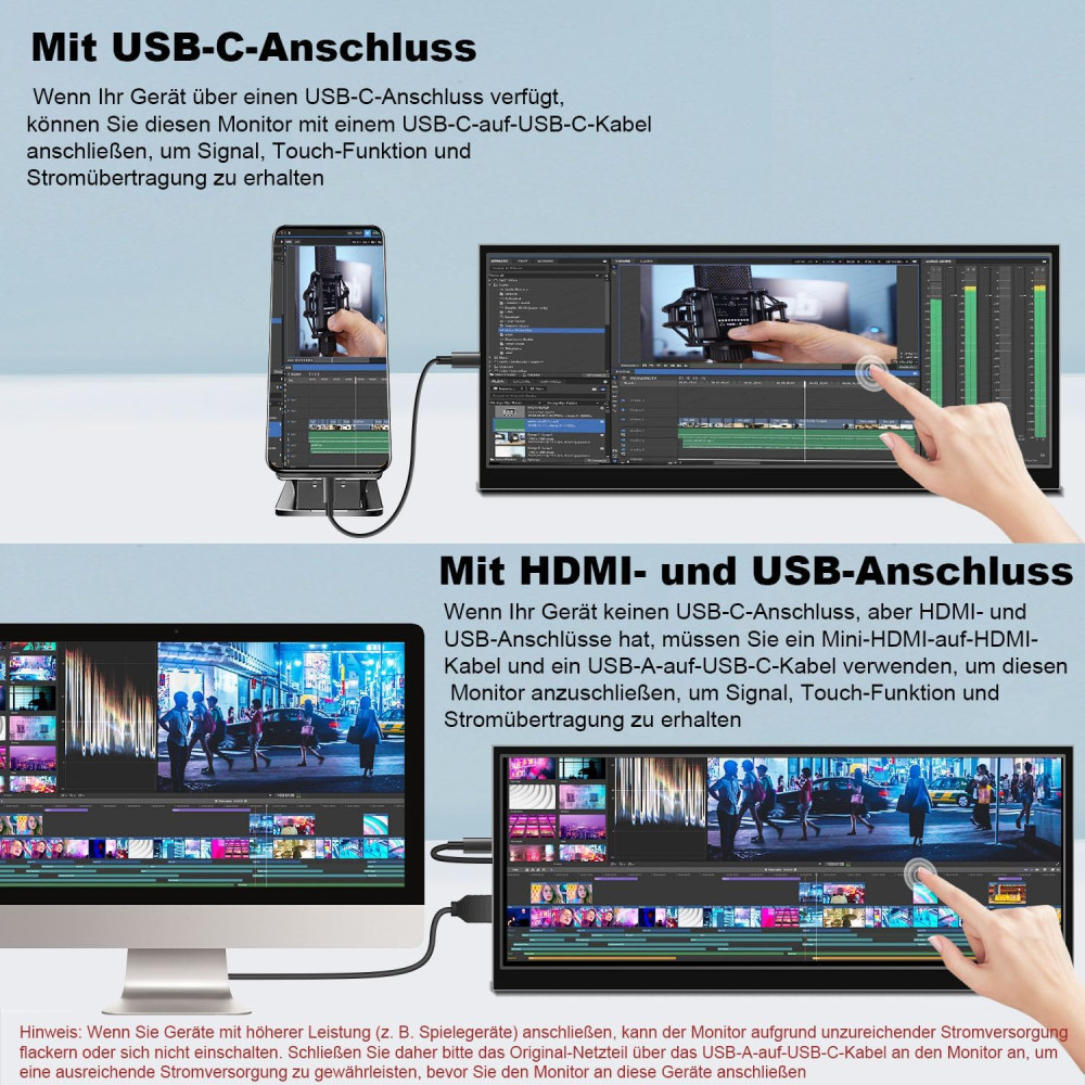 Портативный монитор Prechen 12,3-дюйма HDMI, USBC, 1920 x 720 IPS, угол обзора 178°